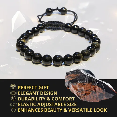 Vista 269 de Adjustable Crystal Bracelet – Gemstone Bead Bracelet with Adjustable Macrame String – Chic Gemstone Bracelet for Men and Women – 8mm Round Healing