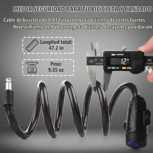 Vista 4 de Candado de bicicleta, [4 pies/3.9 ft] Diyife - Candados de cable para bicicleta con 2 llaves, resistente a la intemperie, cable de seguridad