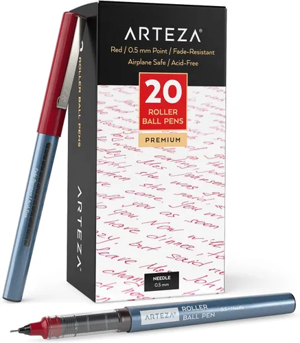 Vista 7 de ARTEZA Plumas de rodillo de punta fina, juego de 20 bolígrafos de tinta líquida azul, punta de aguja extrafina de 0.5 mm (0.020 in), para hacer