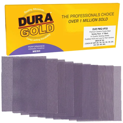 Vista 16 de Dura-Gold Papel de lija de malla de cerámica púrpura de grano 80 de alta calidad, tamaño de 1/4 hoja, caja de 16-4.5 x 5.5 pulgadas, parte trasera