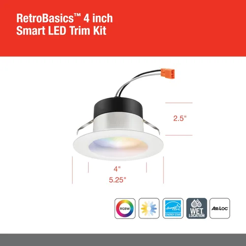 Vista 4 de Juno RB4SC RGBW MW M6 RetroBasics Retrofit Smart Downlight, conmutable, RGBW, 4 pulgadas, blanco mate