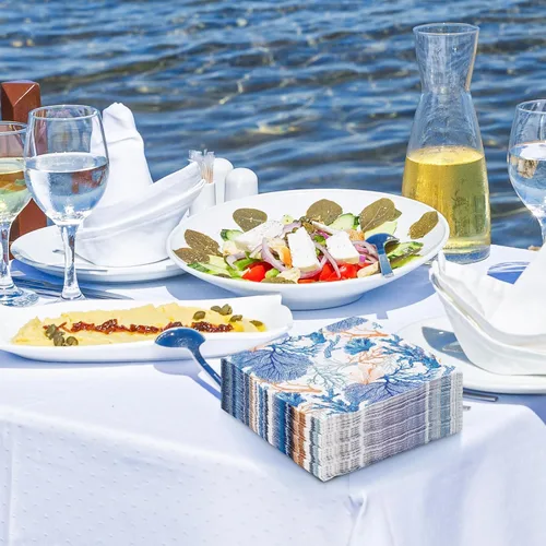 Vista 6 de AnyDesign Paquete de 80 servilletas de almuerzo de verano, estampado de coral océano, servilletas de papel desechables, servilletas de papel