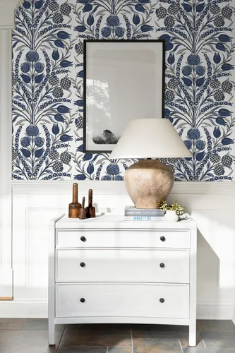 Vista 4 de CiCiwind Papel tapiz de despegar y pegar, color azul y blanco, papel de pared floral, bohemio, autoadhesivo, apto para inquilinos, papel de contacto