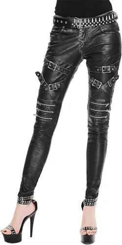 Vista 3 de Pantalones de piel sintética para mujer con cremalleras y hebillas