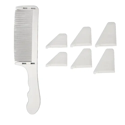 Vista 6 de Peine de peluquero Clipper, S en forma de longitud de corte diferente curva Clipper Peine Top plano para salón (blanco)