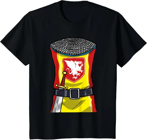 Vista 36 de Disfraz medieval de caballero de Halloween, camiseta para niños con espada de armadura, Negro, S
