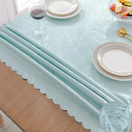 Vista 46 de Mantel Redondo Aqua Jacquard Pequeño de 40 Pulgadas, Manteles para Mesas de hasta 26" de Diámetro, Impermeable, Lavable, Sin Arrugas, Tela Suave