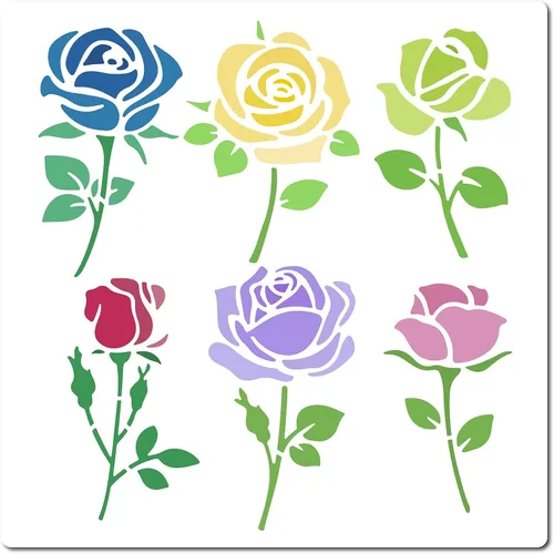 Vista 8 de GORGECRAFT 12 estilos 7.1x7.1 in Rose Flowers Stencil Flores Hojas Plantillas Florales Brotes Florales Ramos de rosas Vines Ramas de Hojas