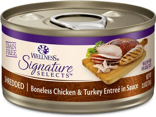 Vista 5 de Wellness Signature - Variedad de alimentos húmedos para gatos, sin granos, paquete de 4 sabores (12 latas) con tapa: pollo, hígado, salmón y pavo