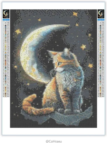 Vista 2 de CoHraeu Pintura de diamantes 5D con diseño de luna y gato nocturno por números, kit de pintura con diamantes, arte de cristal, manualidades, taladro