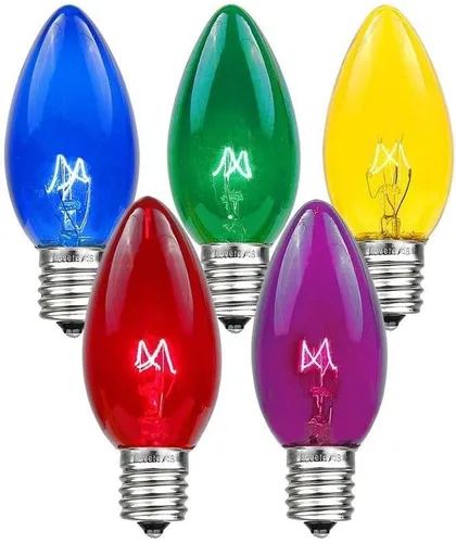 Vista 19 de Novelty Lights Paquete de 5 bombillas de repuesto C7 para exteriores, transparentes E12 Candelabra Base, 5 Watt, Transparent Incandescent Lamps