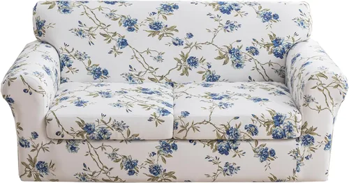 Vista 17 de KRFOONN Funda de sofá de 4 piezas con estampado para sofás de 3 cojines, funda elástica con 3 fundas de cojín separadas, protector de muebles
