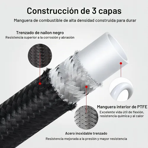 Vista 2 de EVIL ENERGY Línea de manguera de combustible de PTFE 4AN, línea de combustible AN4 E85, nailon trenzado, 10 pies, color negro
