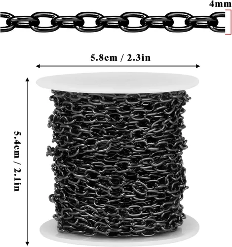 Vista 3 de 33 Pies de Cadenas de Cable Rolo Negro, 4 MM de Cadena de Eslabones O de Cable Ovalado de Aluminio Banado en Negro en Carrete a Granel para Hacer