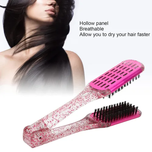 Vista 3 de YUYTE Cepillo de peine alisador de pelo de doble cara, abrazadera de peinado suave para alisar, desenredar y alisar el cabello, rojo rosa