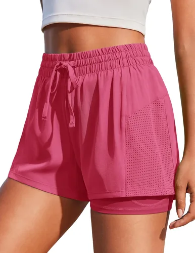 Vista 18 de PINSPARK - Pantalones cortos de cintura alta para mujer, de secado rápido, con bolsillo, para el gimnasio Negro