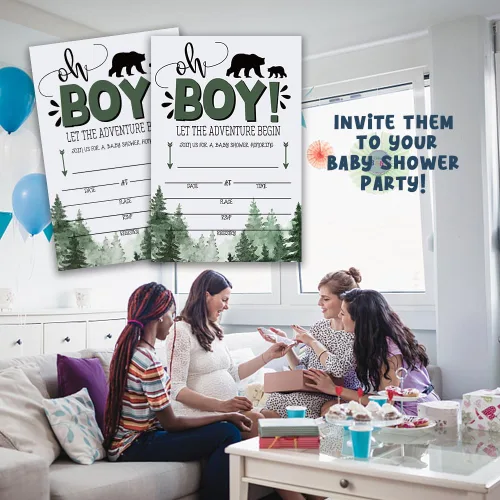 Vista 5 de Grace Yonks Wilderness Bear - Invitación para baby shower, tema de leñador, 20 tarjetas y sobres