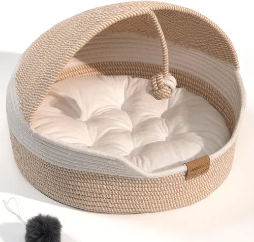 Vista 10 de CHEERPALS Cama para gatos con cojín lavable y cuerda de bola de algodón, cama cubierta para mascotas para gatos de interior, cama con capucha, cama