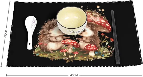 Vista 2 de _Cute Hedgehog Mushroom Placemats Set of 6 Resistant Table Mats Washable Place Mats for Dinner Party Table Decoration