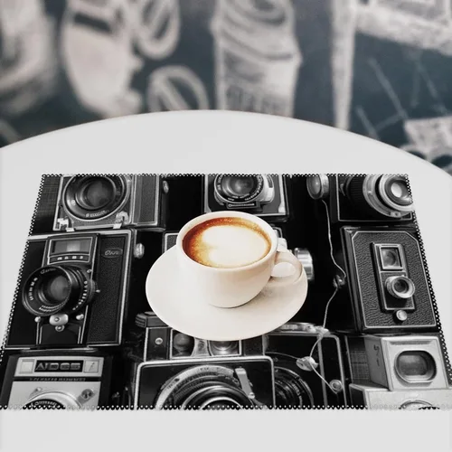 Vista 7 de Retro Cool Camera Collection Placemats Set of 6 Washable Non-Slip Waterproof Place Mats Rectangle Canvas Heat Resistant Table Mats for Party Kitchen