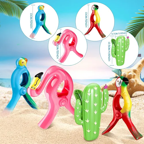 Vista 2 de Sieral 8 clips para toallas de playa, pinzas para sillas de playa, loro flamenco, soportes para toallas de alta resistencia, alfileres de ropa