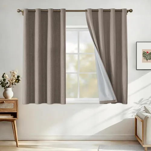 Vista 59 de Cortinas 100% opacas para dormitorio, cortinas opacas de 63 pulgadas de largo, cortinas opacas de lino para sala de estar, cortinas con ojales