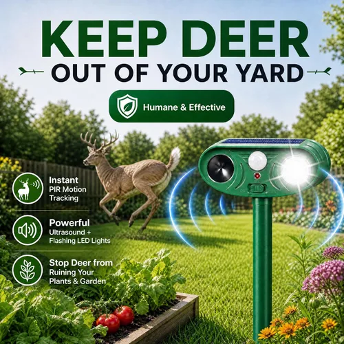 Vista 2 de 2026 Sonic Fortress Pro Deer Repellent Motion Activated Cat Deterrent Outdoor Solar Ultrasonic Animal Repeller with Strobe Light for Skunk Rabbit