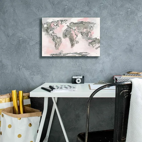 Vista 5 de Epic Graffiti 'World Map Blush' por Chris Paschke, lienzo de arte de pared Giclée, 18 x 12 pulgadas