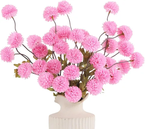 Vista 9 de DuHouse 6 piezas de flores artificiales de seda falsa pompón crisantemo, pequeña mini bola de crisantemo de seda con tallos para bodas DIY arreglos