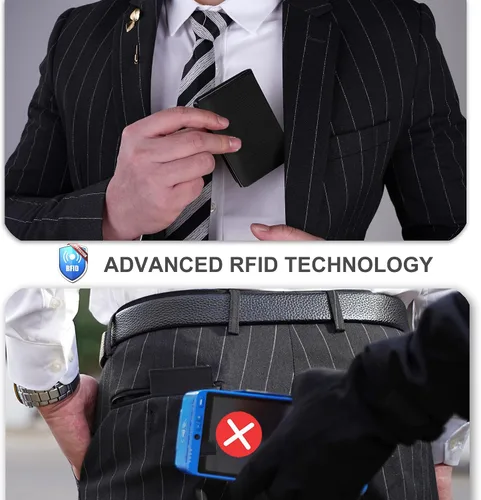 Vista 5 de Aiuwo Carteras para hombre, tarjetero de crédito para hombre, clip de dinero con bloqueo RFID, billetera minimalista delgada con paquete de regalo