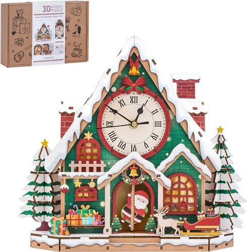 Vista 25 de Rompecabezas de madera 3D para adultos, kit de modelo de reloj de águila calva con péndulo, rompecabezas 3D para adultos, kit de reloj de pared DIY
