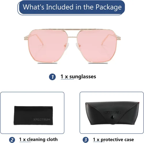 Vista 7 de Xpectrum Retro Oversized Aviator Trendy Sunglasses Mens Womens Square Metal Gold Sun Glasses Polarized Lens