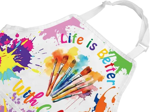 Vista 4 de VAMSII Delantal de artista Life Is Better con regalo de color para pintor, regalo para amantes del arte