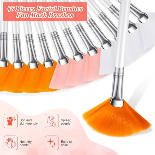 Vista 4 de 48 cepillos de abanico para aplicadores faciales, multiusos, para maquillaje, máscara facial, aplicador de cepillo suave para mujeres y niñas