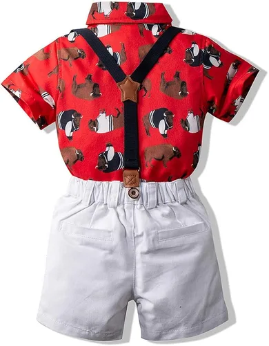Vista 3 de Kimocat Traje de caballero para bebé, camisa de algodón con corbatín, overoles de 3 piezas