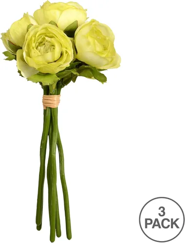 Vista 3 de Vickerman Mini spray artificial de ranúnculo verde primavera de 9 pulgadas. Incluye 3 aerosoles por paquete.