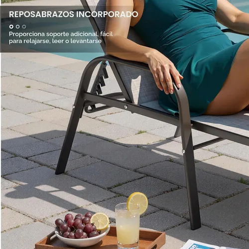 Vista 4 de Juego de 2 sillas de piscina para exteriores, con reposabrazos (beige)