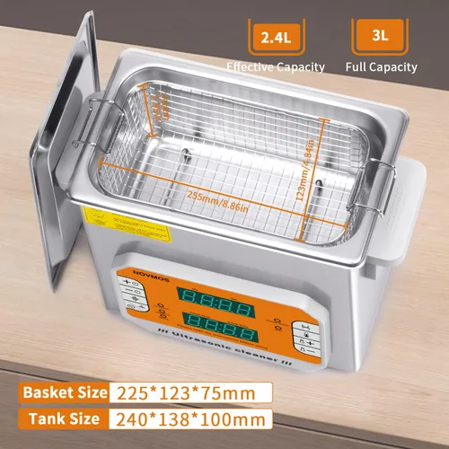 Vista 2 de Limpiador ultrasónico, 3L 120 W, control de pantalla táctil, máquina de limpieza ultrasónica con temporizador y calentador, limpiador sónico