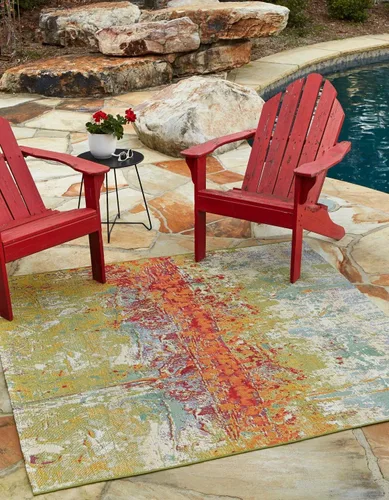 Vista 9 de Unique Loom Outdoor Modern Collection - Alfombra arrugada (4 pies 1 pulgada octágono multi/dorado)