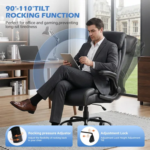 Vista 5 de Silla de oficina grande y alta de 500 libras, cómoda silla ejecutiva resistente con soporte lumbar ajustable para dolor de espalda, silla