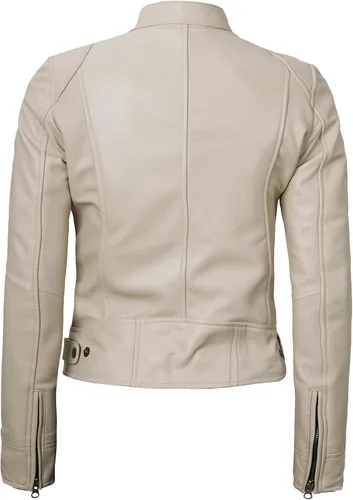 Vista 5 de Decrum Cafe Racer Chaqueta de piel de cordero real estilo motocicleta para Beige