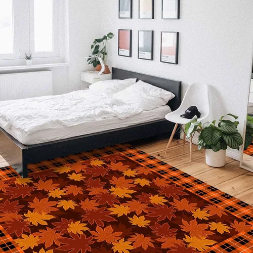Vista 5 de Alfombra rectangular grande de 2.7 x 5 pies para sala de estar, Acción de Gracias, hoja de arce de otoño, duradera, antideslizante, alfombra