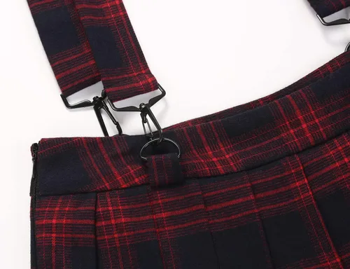 Vista 4 de chouyatou Minifalda plisada a cuadros con correa decorativa para mujer