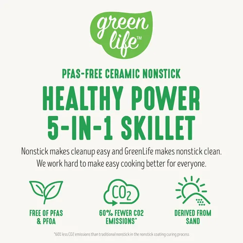Vista 8 de GreenLife - Sartén eléctrica cuadrada de 12" 5QT, tapa de vidrio con ventilación, interior antiadherente de cerámica libre de PFAS, control