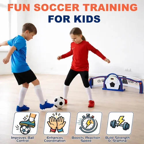 Vista 5 de Dreamon Entrenador de fútbol para niños, equipo de entrenamiento de fútbol interior para fiestas y juegos en casa, 2 modos de juego con puntuación