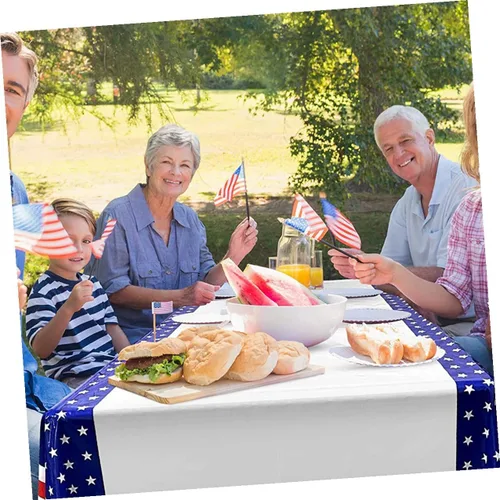 Vista 6 de Disposable Independence Day Tablecloth for Buffet Parties Patriotic Theme Party Table Cover and Use Kitchen Table Decoration