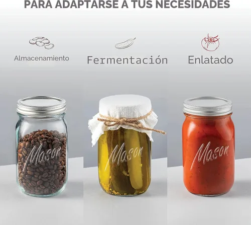 Vista 4 de Paksh - Tarros Mason de boca ancha de 32 onzas, tarros Mason con tapas, paquete de 2 32 oz mason jars, glass quart mason jars wide mouth with