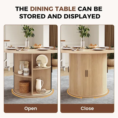 Vista 171 de Miereirl Moderno juego de comedor de 5 piezas para mesa redonda de madera de 4,31.5 pulgadas con estante de almacenamiento semiabierto y puerta