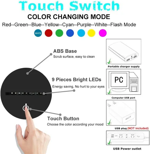 Vista 6 de Lámpara de ilusión de avión 3D con luz nocturna de avión con 7 colores cambiantes, control táctil con cable USB, LED, juguete de combate, lámparas