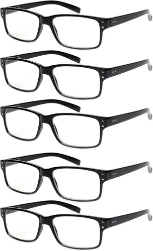 Vista 10 de Kerecsen Paquete de 4 Gafas de Lectura para Hombres y Mujeres con Bisagras de Resorte, Anteojos de Lectura Rectangulares Negros Ligeros